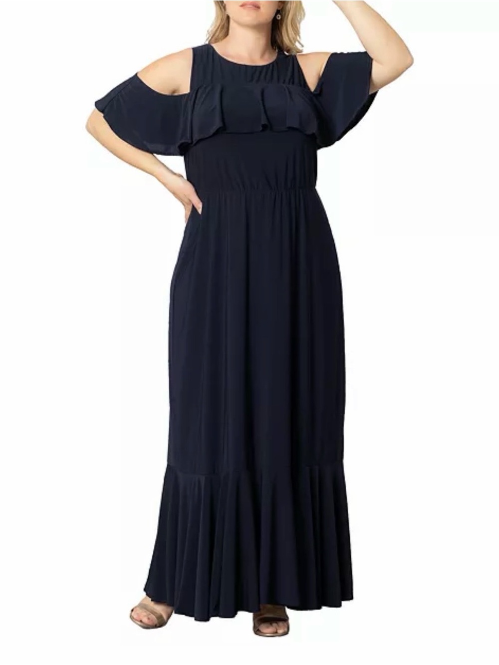 Kiyonna Piper Cold Shoulder Black Maxi Dress Womans Plus Size 3X (22-24) NWT